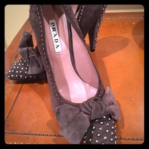 Beautiful br suede gold studded Prada shoes. Eu37